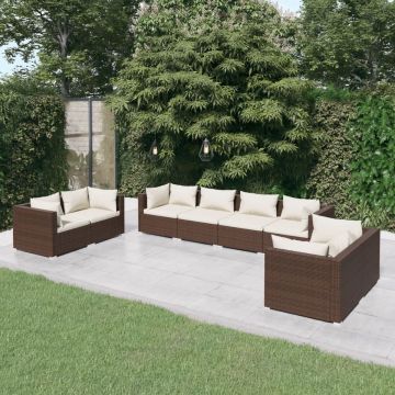 vidaXL 8-delige Loungeset met kussens poly rattan bruin