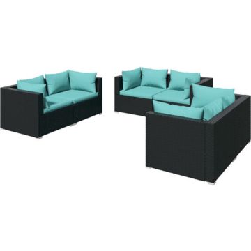 vidaXL 6-delige Loungeset met kussens poly rattan zwart