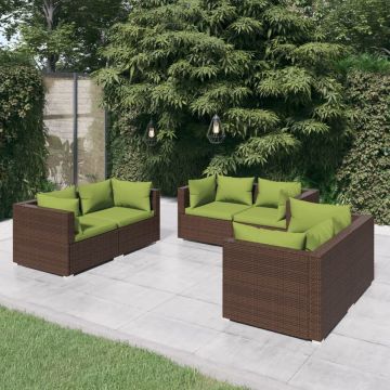 vidaXL 6-delige Loungeset met kussens poly rattan bruin