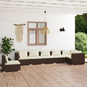 vidaXL 7-delige Loungeset met kussens poly rattan bruin