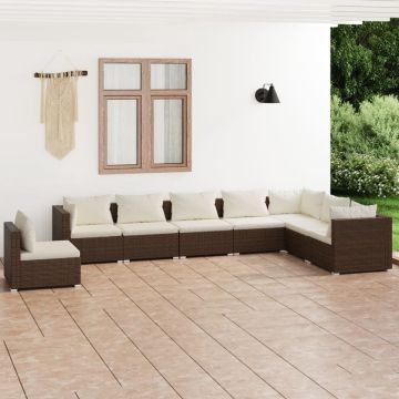 vidaXL 8-delige Loungeset met kussens poly rattan bruin