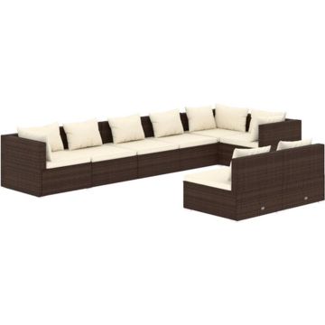 vidaXL 8-delige Loungeset met kussens poly rattan bruin