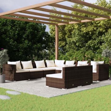 vidaXL 9-delige Loungeset met kussens poly rattan bruin