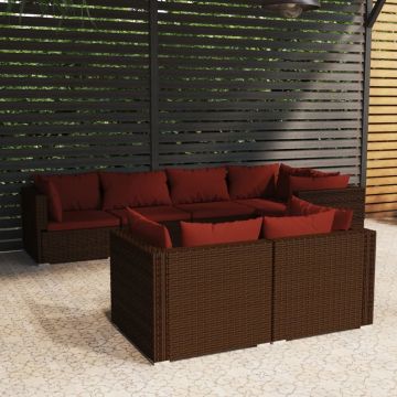 vidaXL 7-delige Loungeset met kussens poly rattan bruin