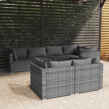 vidaXL 7-delige Loungeset met kussens poly rattan grijs