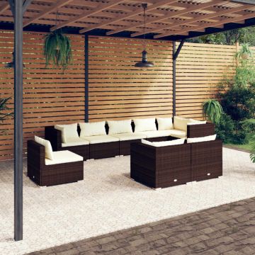 vidaXL 9-delige Loungeset met kussens poly rattan bruin