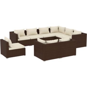 vidaXL 9-delige Loungeset met kussens poly rattan bruin