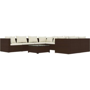 vidaXL 9-delige Loungeset met kussens poly rattan bruin