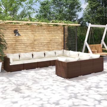 vidaXL 10-delige Loungeset met kussens poly rattan bruin