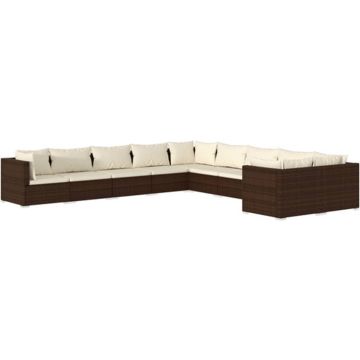 vidaXL 10-delige Loungeset met kussens poly rattan bruin