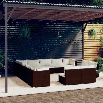 vidaXL 13-delige Loungeset met kussens poly rattan bruin