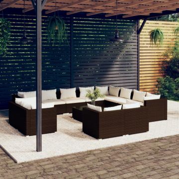 vidaXL 13-delige Loungeset met kussens poly rattan bruin