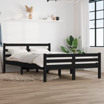 vidaXL Bedframe massief hout zwart 140x190 cm