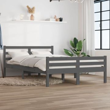 vidaXL Bedframe massief hout grijs 150x200 cm 5FT King Size