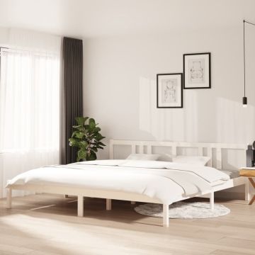 vidaXL Bedframe massief hout wit 200x200 cm