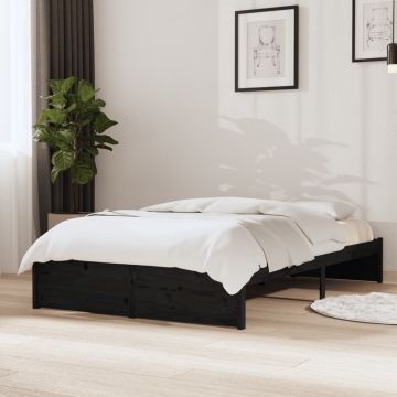 vidaXL Bedframe massief hout zwart 120x190 cm 4FT Small Double