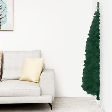 vidaXL Kunstkerstboom half met standaard smal 210 cm groen