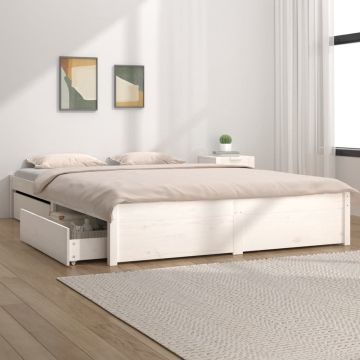 vidaXL Bedframe met lades wit 120x190 cm 4FT Small Double