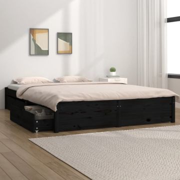 vidaXL Bedframe met lades zwart 140x190 cm