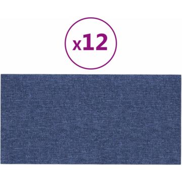 vidaXL Wandpanelen 12 st 0,54 m² 30x15 cm stof blauw