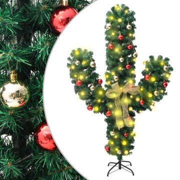 vidaXL Kerstcactus met standaard en LED's 210 cm PVC groen