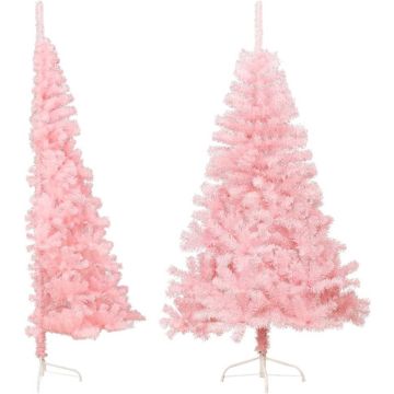 vidaXL Kunstkerstboom met standaard half 150 cm PVC roze