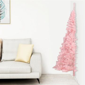 vidaXL Kunstkerstboom met standaard half 240 cm PVC roze