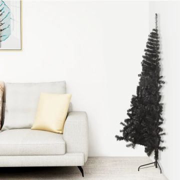 vidaXL Kunstkerstboom met standaard half 180 cm PVC zwart