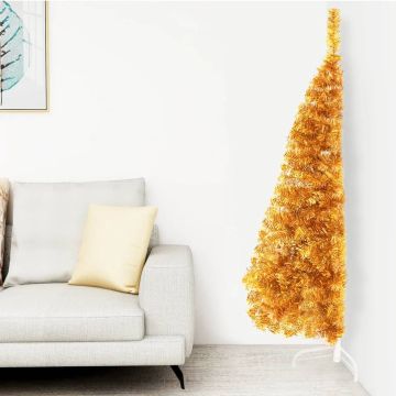 vidaXL Kunstkerstboom met standaard half 120 cm PVC goudkleurig