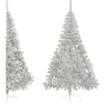 vidaXL Kunstkerstboom met standaard half 210 cm PVC zilverkleurig