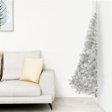 vidaXL Kunstkerstboom met standaard half 240 cm PVC zilverkleurig