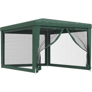 vidaXL Partytent met 4 mesh zijwanden 3x4 m HDPE groen