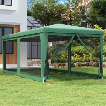 vidaXL Partytent met 6 mesh zijwanden 3x6 m HDPE groen