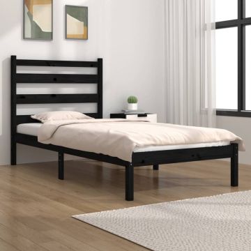 vidaXL Bedframe massief grenenhout zwart 75x190 cm 2FT6 Small Single