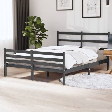 vidaXL Bedframe massief grenenhout grijs 135x190 cm 4FT6 Double