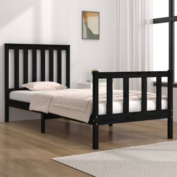 vidaXL Bedframe massief grenenhout zwart 75x190 cm 2FT6 Small Single