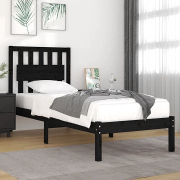 vidaXL Bedframe massief grenenhout zwart 75x190 cm 2FT6 Small Single