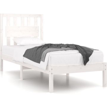 vidaXL Bedframe massief grenenhout wit 90x190 cm 3FT Single