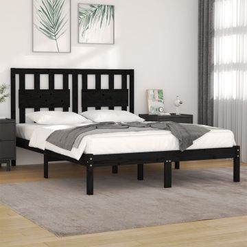 vidaXL Bedframe massief grenenhout zwart 140x190 cm