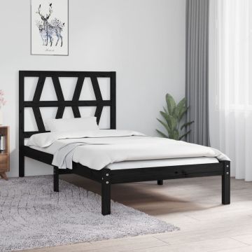 vidaXL Bedframe massief grenenhout zwart 75x190 cm 2FT6 Small Single