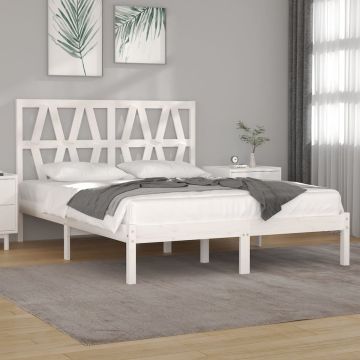 vidaXL Bedframe massief grenenhout wit 135x190 cm 4FT6 Double