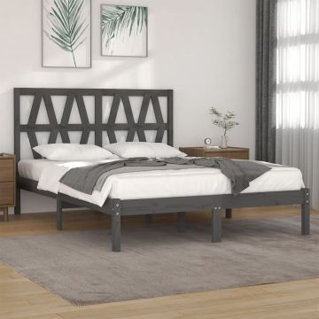 vidaXL Bedframe massief grenenhout grijs 200x200 cm