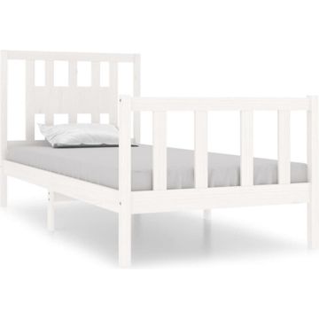 vidaXL Bedframe massief hout wit 90x190 cm 3FT Single