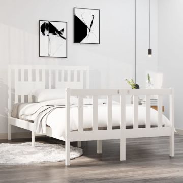 vidaXL Bedframe massief hout wit 120x190 cm 4FT Small Double