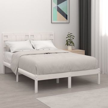 vidaXL Bedframe massief hout wit 120x190 cm 4FT Small Double