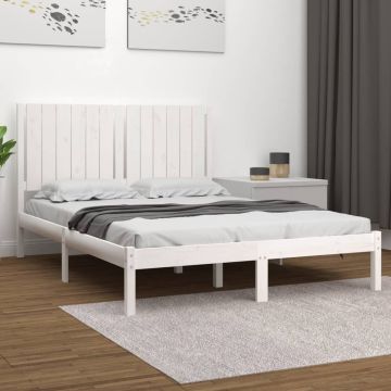 vidaXL Bedframe massief grenenhout wit 140x190 cm