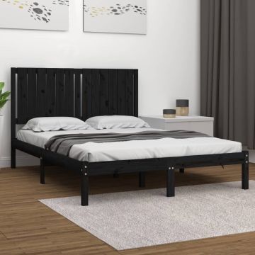 vidaXL Bedframe massief grenenhout zwart 140x190 cm