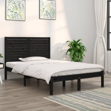 vidaXL Bedframe massief hout zwart 140x190 cm