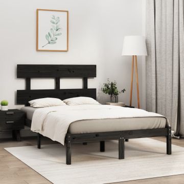 vidaXL Bedframe massief hout zwart 120x190 cm 4FT Small Double