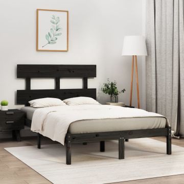 vidaXL Bedframe massief hout zwart 140x190 cm